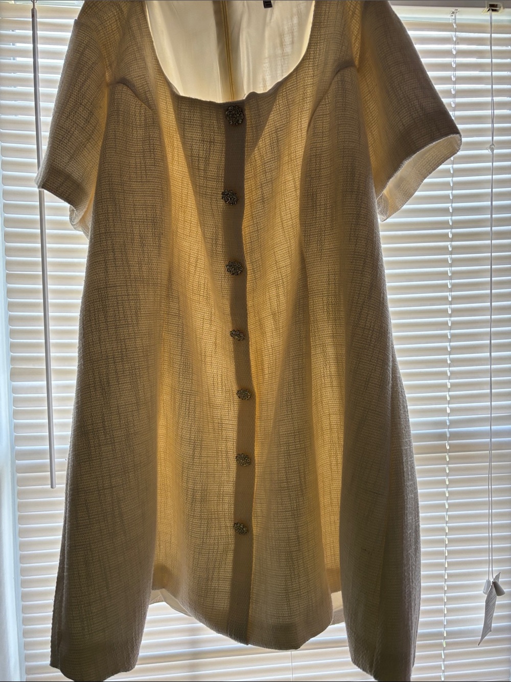 Cream Short-Sleeve Button-Front Women's Dress
